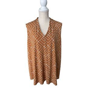 Worthington Brown White V-Neck Sleeveless Top 3X